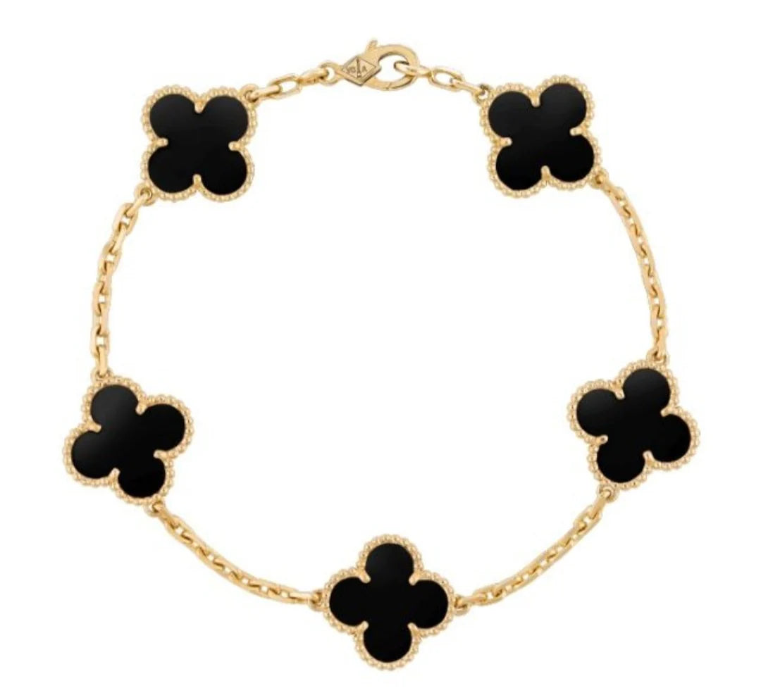 Clover Charm Bracelet - Black, Lucky Symbol